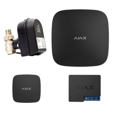 Комплект антипотоп 1” Honeywell Resideo HAV25 220В, Ajax Hub Plus, 2 датчика протечки LeaksProtect, реле WallSwitch