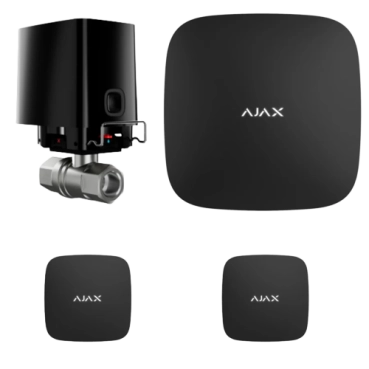 Комплект антипотоп 1/2” Ajax Hub 2, кран Ajax WaterStop, 2 датчики протікання Ajax LeaksProtect (Black)