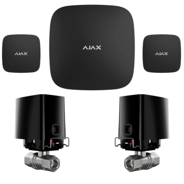 Комплект антипотоп 1/2” Ajax Hub 2, 2 крана Ajax WaterStop, 2 датчика протечки Ajax LeaksProtect (Black)