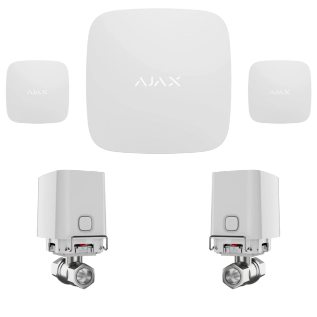 Комплект антипотоп 1/2” Ajax Hub 2, 2 крана Ajax WaterStop, 2 датчика протечки Ajax LeaksProtect (White)