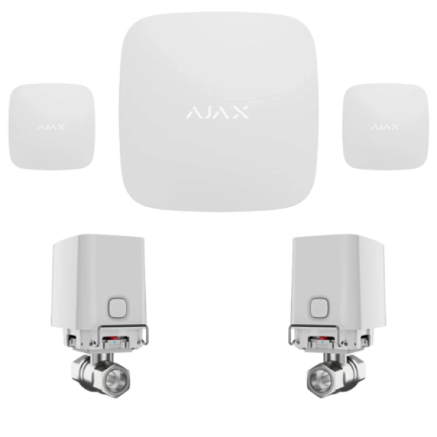 Комплект антипотоп 3/4” Ajax Hub 2, 2 крана Ajax WaterStop, 2 датчика протечки Ajax LeaksProtect White