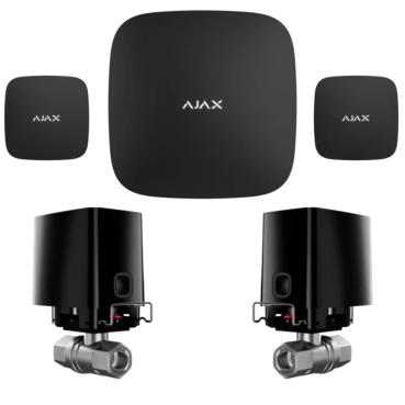 Комплект антипотоп 3/4” Ajax Hub 2, 2 крани Ajax WaterStop, 2 датчики протікання Ajax LeaksProtect (Black)