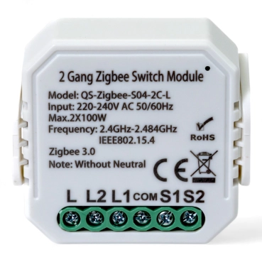 Умный выключатель Tervix Pro Line ZigBee Switch (only L) (2 клавиши), без нуля (433141)