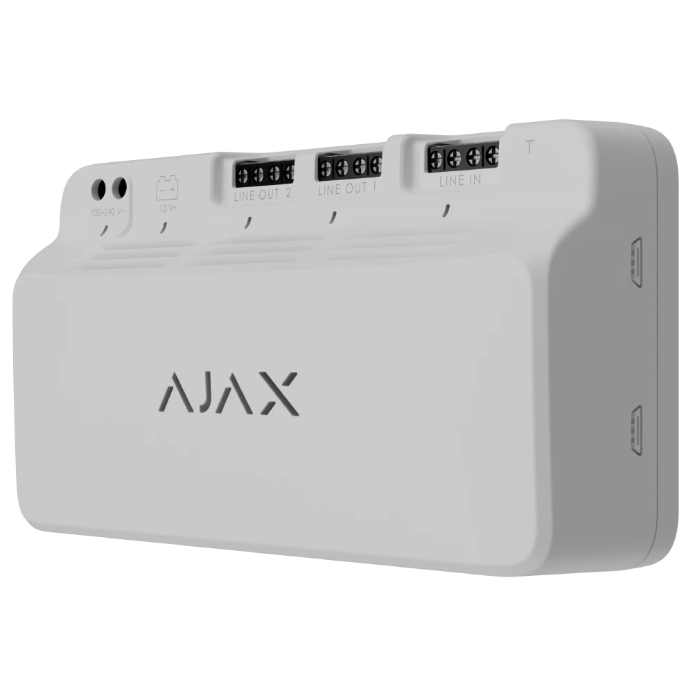 Модуль Ajax Superior LineSupply (75 W) Fibra white для додаткового живлення та двома вихідними лініями Fibra