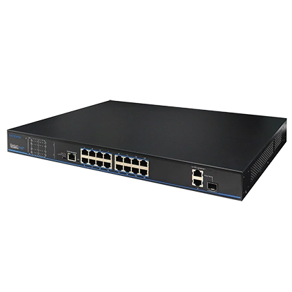 16 портов 10/100 Мбит/с PoE+ 2 порта Gigabit RJ-45 (1 порт комбинированный SFP) UTEPO UTP3218TS-PSB