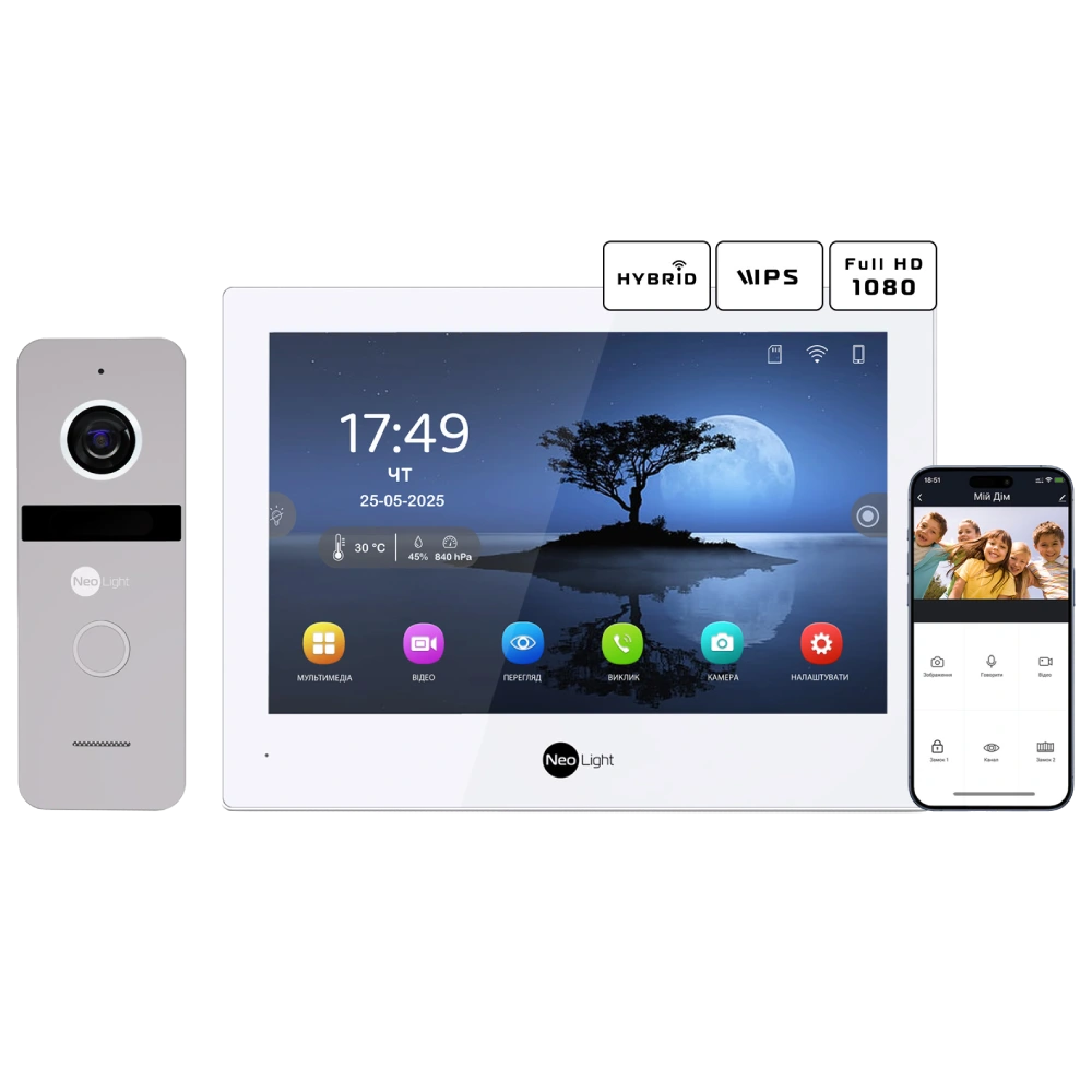 Комплект видеодомофона 8” Neolight ALPHA Hybrid + SOLO FHD (Silver)