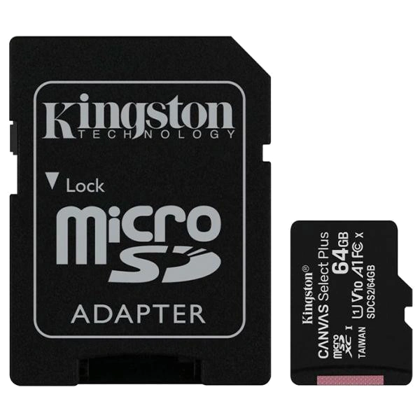 Карта памяти Kingston 64GB microSDXC Canvas Select Plus 100R A1 C10 Card + ADP