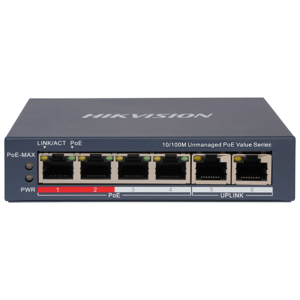 Коммутатор 6 портов неуправляемый Hikvision DS-3E0106P-E/M(B) POE