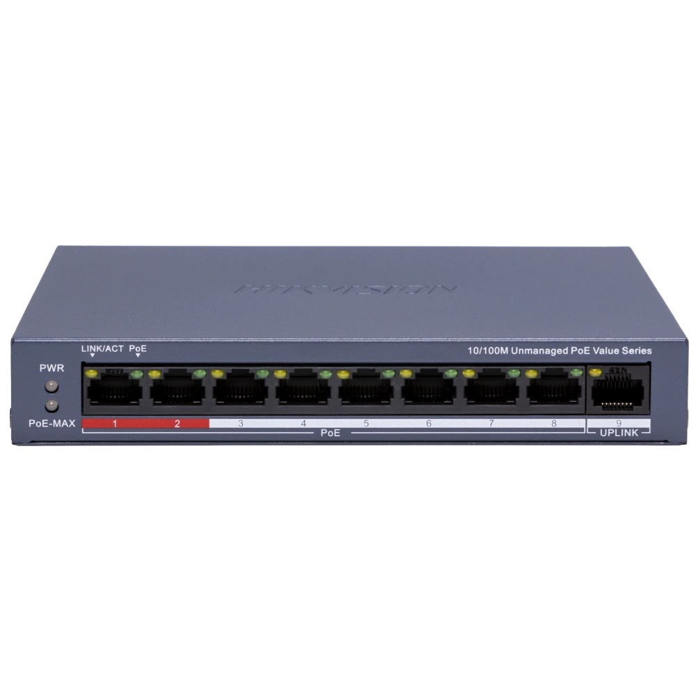 Коммутатор 9 портов неуправляемый Hikvision DS-3E0109P-E/M(C) POE