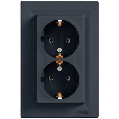 Розетка двойная 220В антрацит, пластик, с заземлением, Schuko, без защитной крышки, без шторок, для врезного монтажа Schneider Electric EPH9900171 Asf