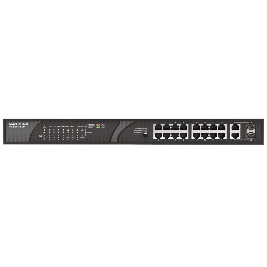 16-портовый неуправляемый PoE коммутатор Ruijie Reyee RG-ES118S-LP