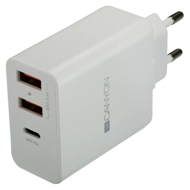 Сетевое зарядное устройство Canyon H-08 white (QC/PD 30W)