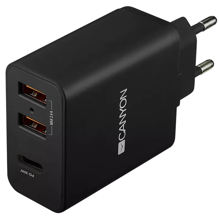 Сетевое зарядное устройство Canyon H-08 black (QC/PD 30W)