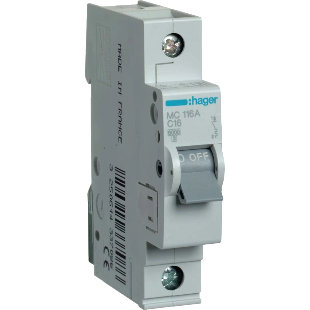 Автоматический выключатель Hager In=16А «C» 6kA MC116A