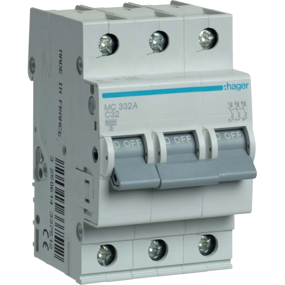 Автоматический выключатель Hager In=32 А, 3п, С, 6 kA, 3м MC332A