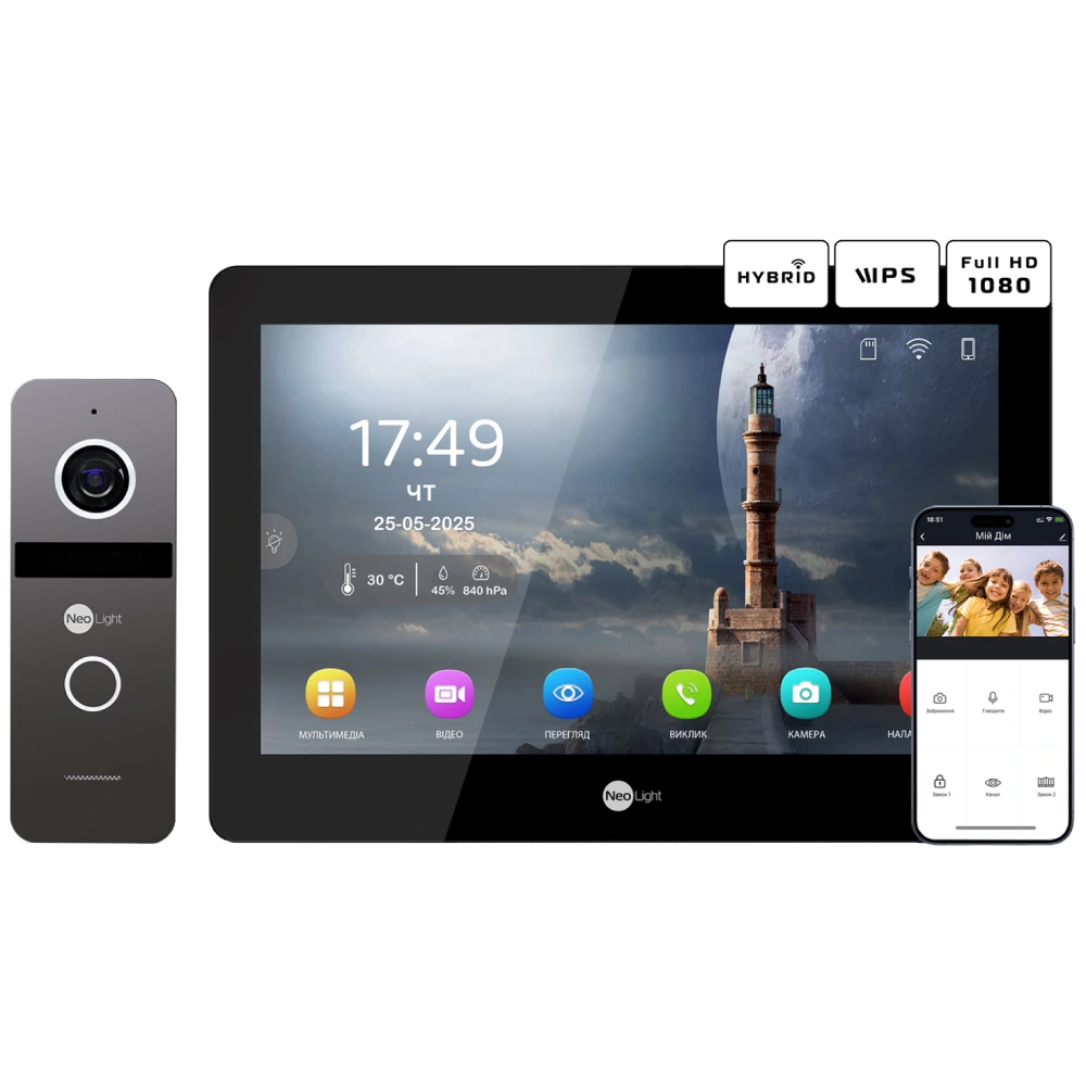 Комплект видеодомофона 10.1” Neolight MEZZO Hybrid (Black) + SOLO FHD (Graphite)