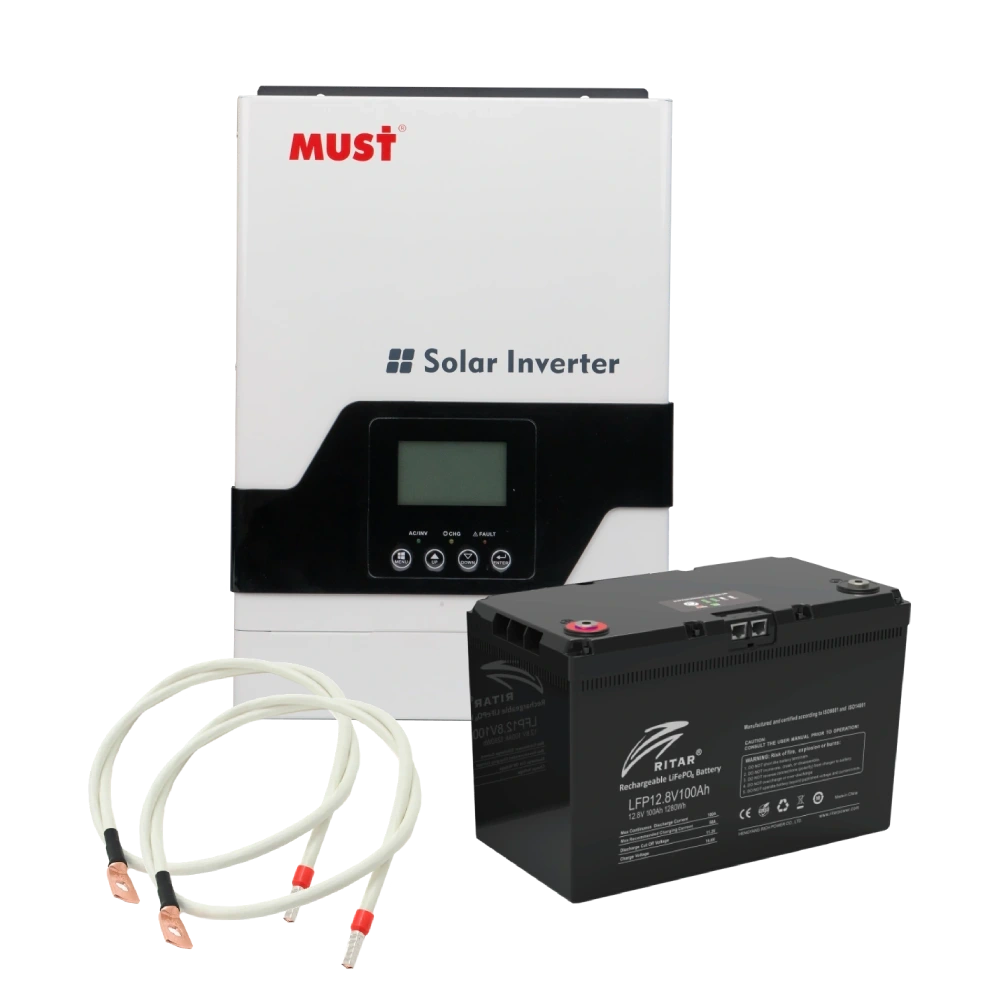 Комплект аккумулятор + инвертор, кабели в подарок MUST PV18-1012VPM 100Ah