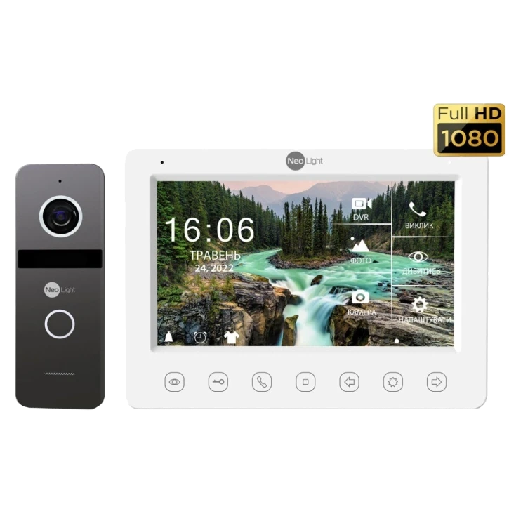 Комплект видеодомофона 7” NeoLight NeoKit FHD PRO (KAPPA+ HD White + SOLO FHD Graphite)
