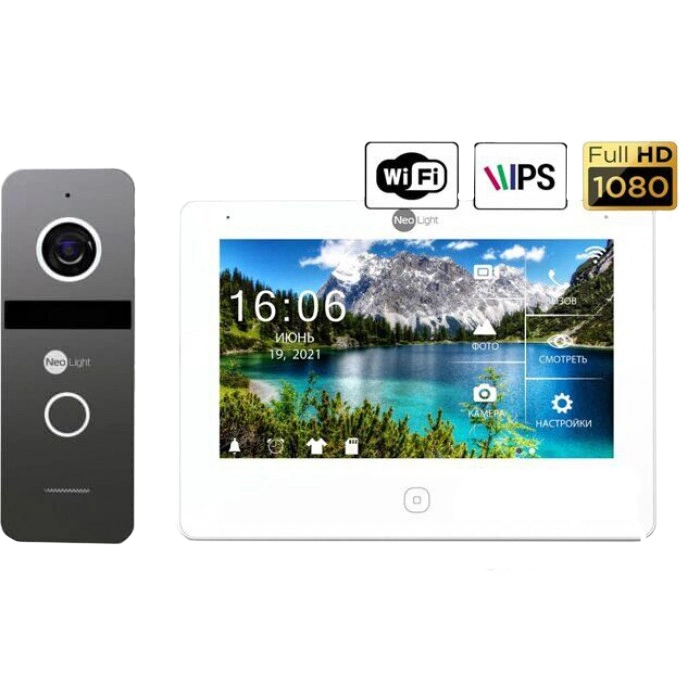 Комплект видеодомофона с Wi-Fi 7” NeoLight NeoKIT HD PRO WF (ALPHA HD WF White + SOLO FHD Graphite)