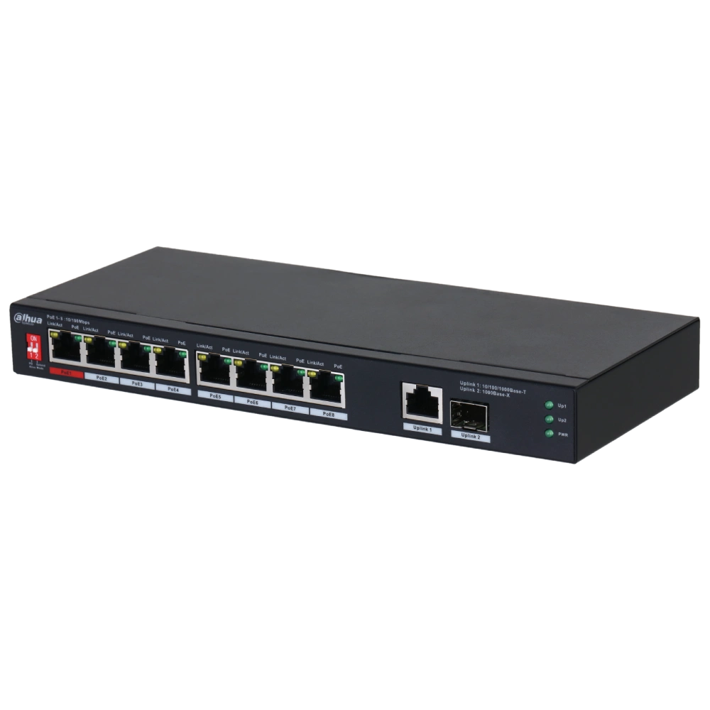 8-портовый неуправляемый с  PoE Dahua DH-PFS3110-8ET1GT1GF-96