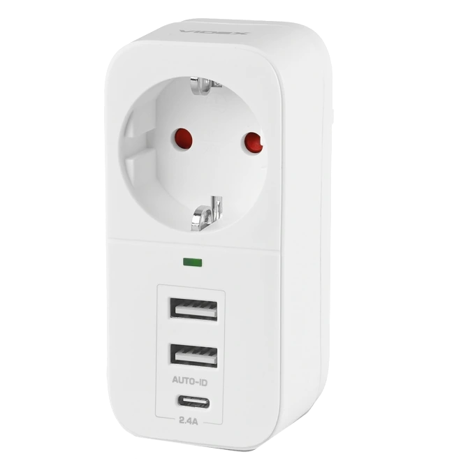 Сетевой адаптер Type-C с заземлением VIDEX ONCORD 1п 2.4A 2USB+USB-C