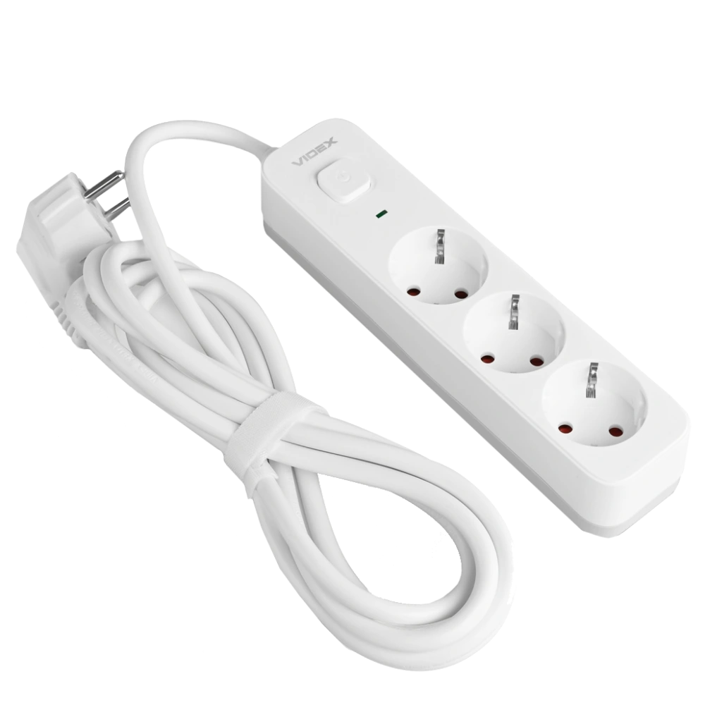 Сетевой удлинитель с кнопкой White VIDEX ONCORD з/з 3п 3м (3x1.5мм)