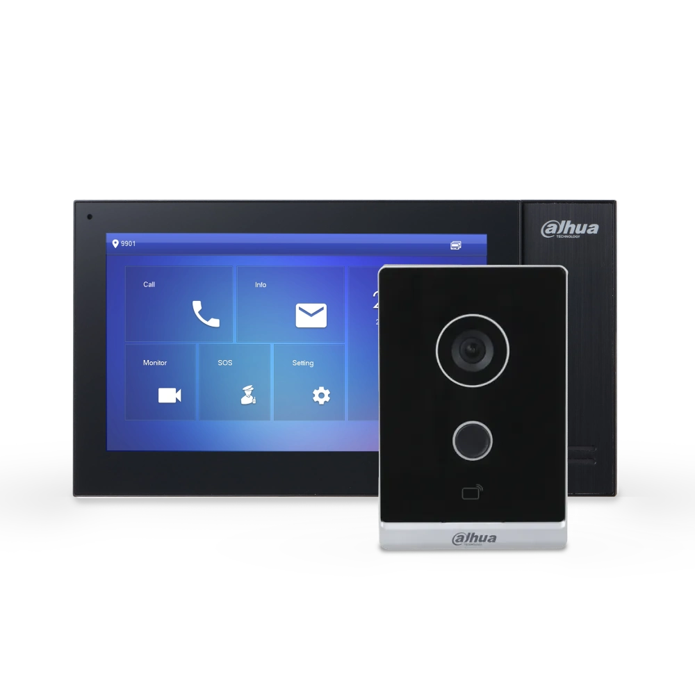 Комплект водеодомофона Dahua Standart DHI-VTH2421FB-P + DHI-VTO2211G-WP (черный домофон)