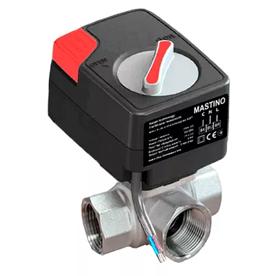 Кран с электроприводом Mastino PRO (трехходовой L-образный) 220В 1” (006309)