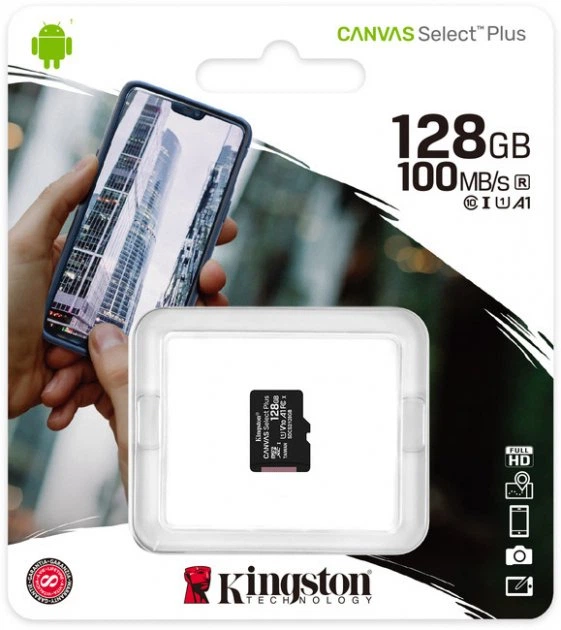 Карта памяти Kingston 128 Гб microSDXC U1 V10 A1 (SDCS2/128GBSP)