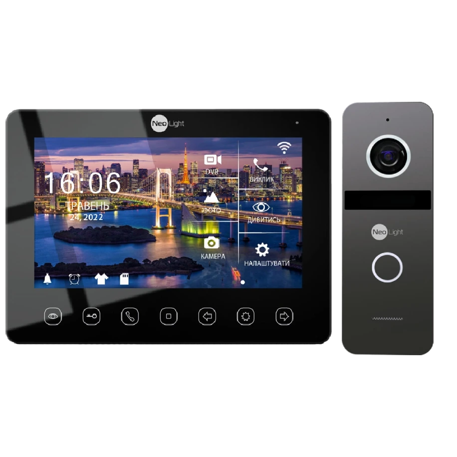 Комплект видеодомофона с Wi-Fi 7” NeoLight NeoKIT HD WF (OMEGA+ HD WF Black + SOLO FHD Graphite)