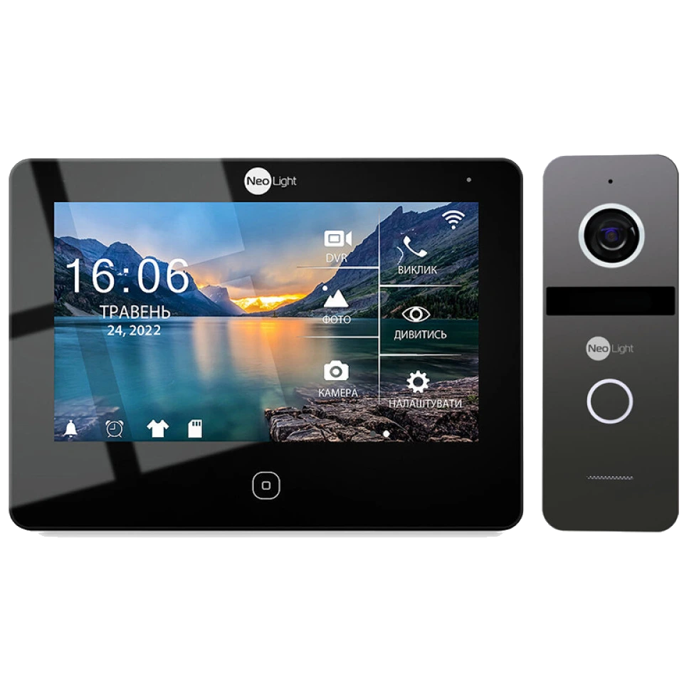 Комплект видеодомофона с Wi-Fi 7” NeoLight NeoKIT HD PRO WF (ALPHA HD WF Black + SOLO FHD Graphite)